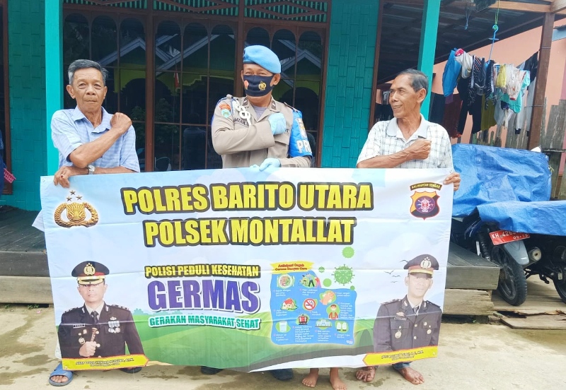 Cegah Penyebaran Covid-19, Bhabinkamtibmas Polsek Montallat Sosialisasi Germas