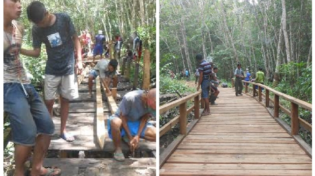 Pemdes Baruang Rehab Total Jembatan Sei Ra’ah Sepanjang 2 Meter